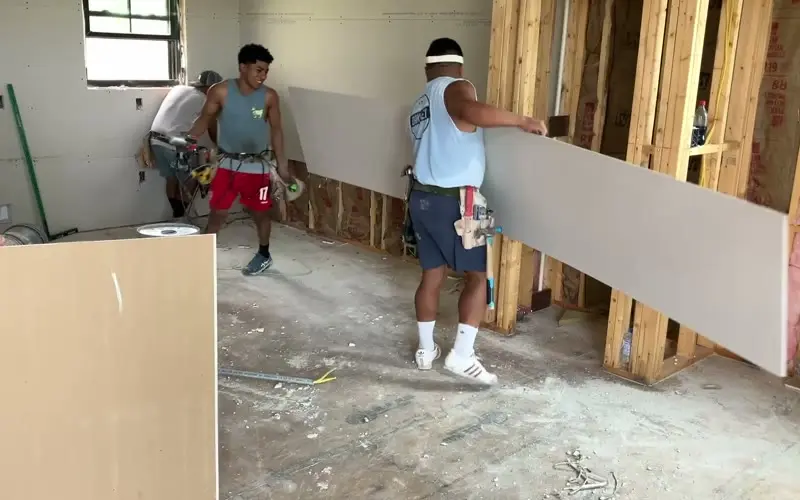 Global Finishes crew: drywall work