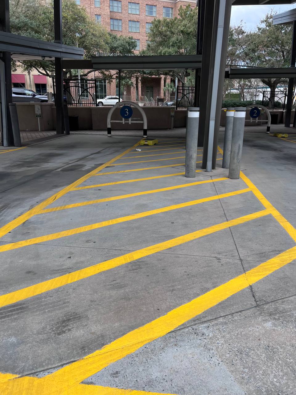 Bus bays 2 and 3 with fresh yellow safety line striping