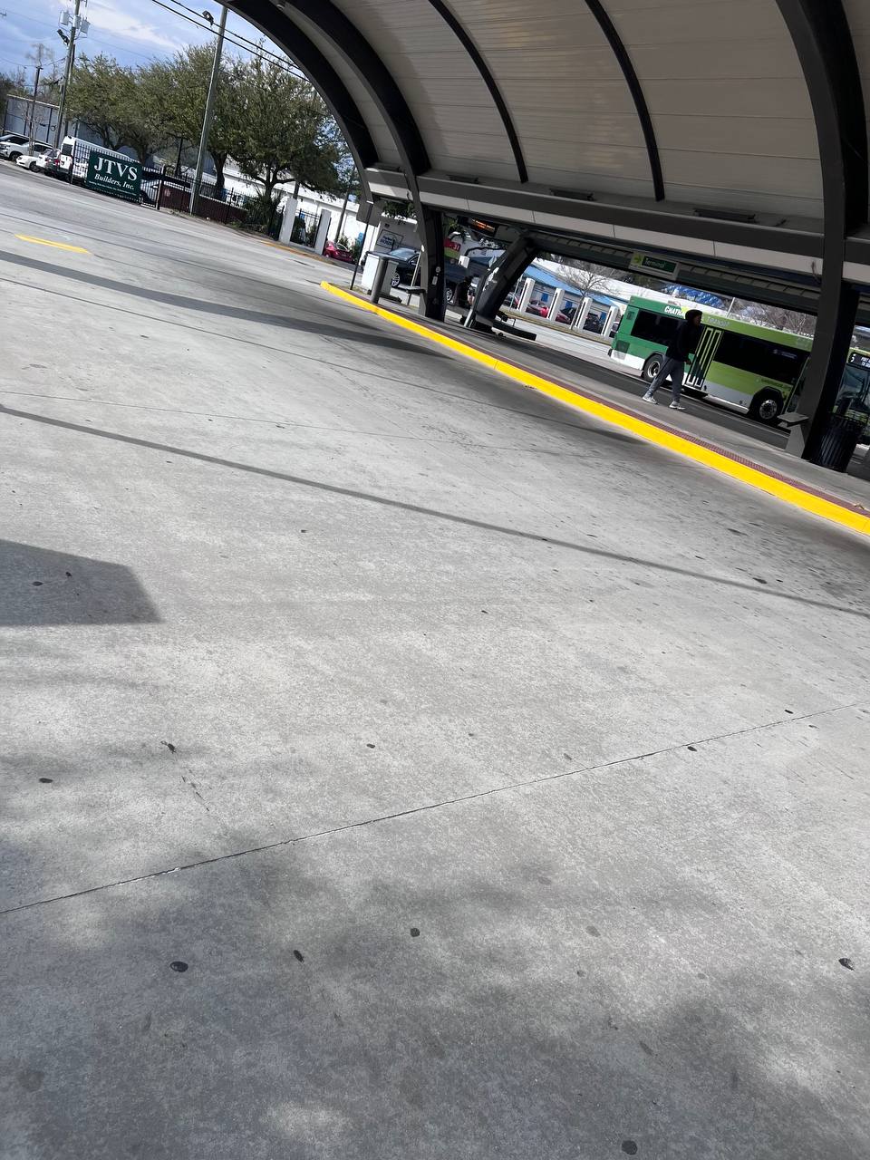 Wide view of completed curb painting at Savannah CAT transit center