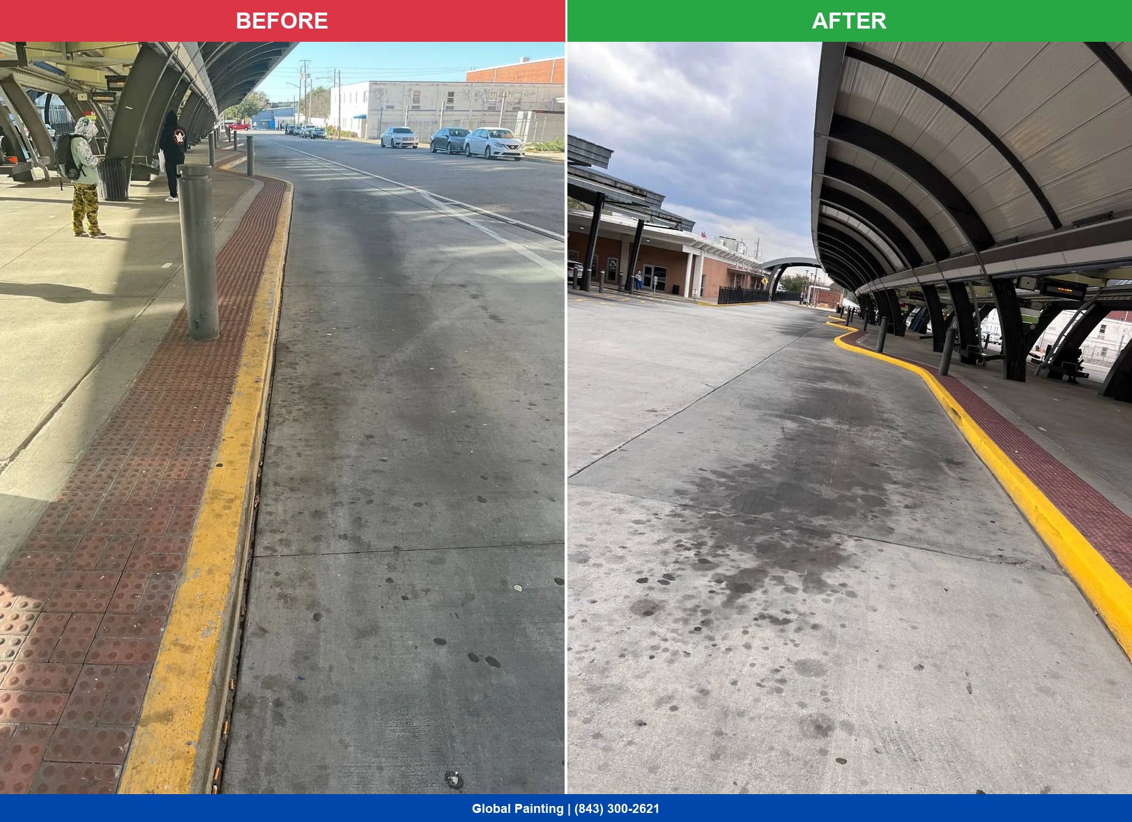 CAT Bus Transit Center commercial curb painting in Savannah GA