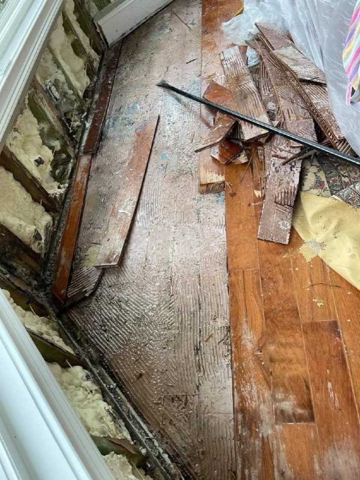 Subfloor exposed during hardwood demo