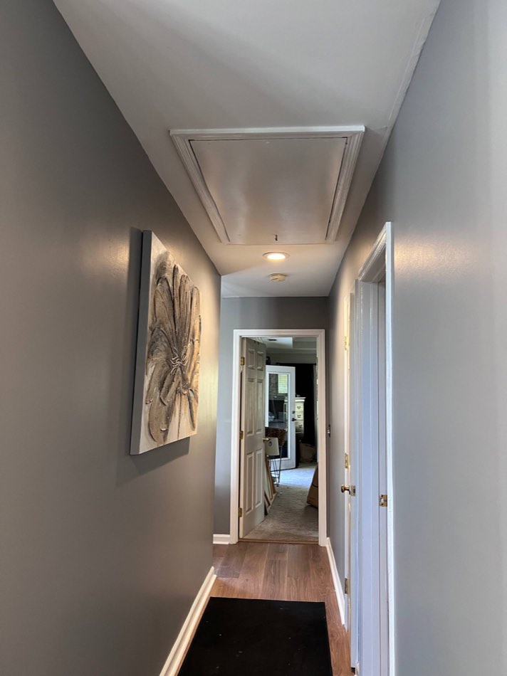 09 / Hallway · Gray + white trim